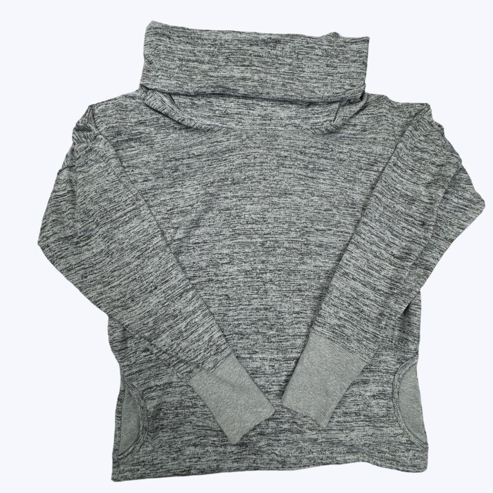 Athleta Turtleneck Heather Grey Long Sleeve Top With Front Pockets Size Medium